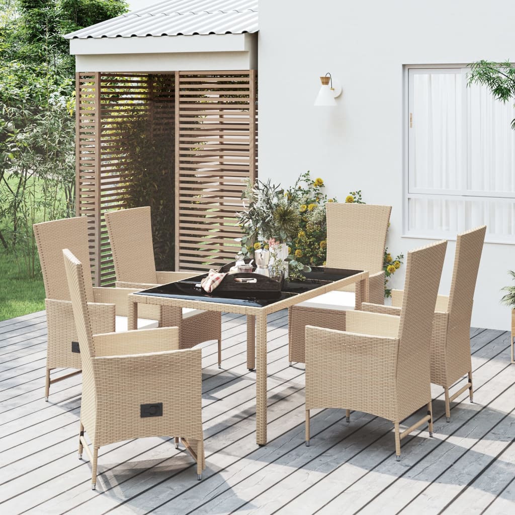 Vetonek Set comedor de jardín 7 pzas con cojines ratán sintético beige