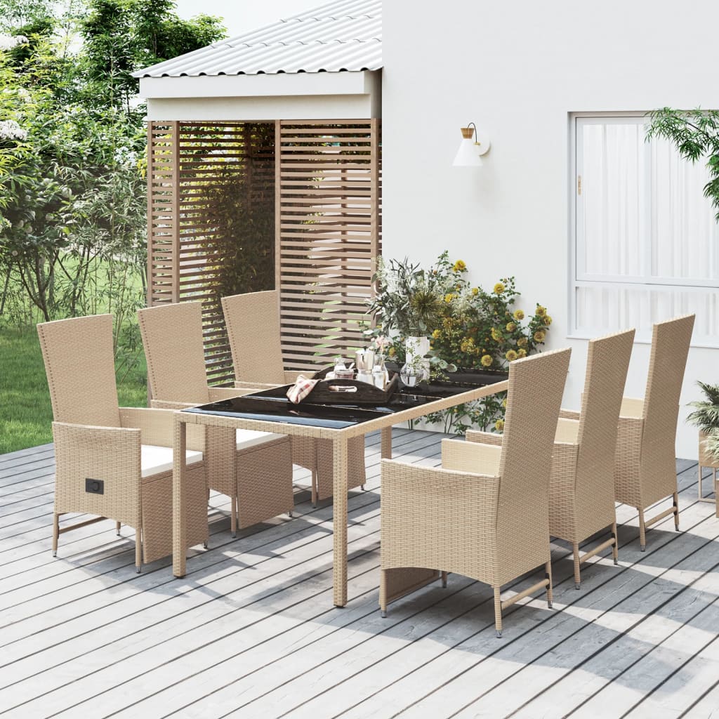 Vetonek Set comedor de jardín 7 pzas con cojines ratán sintético beige