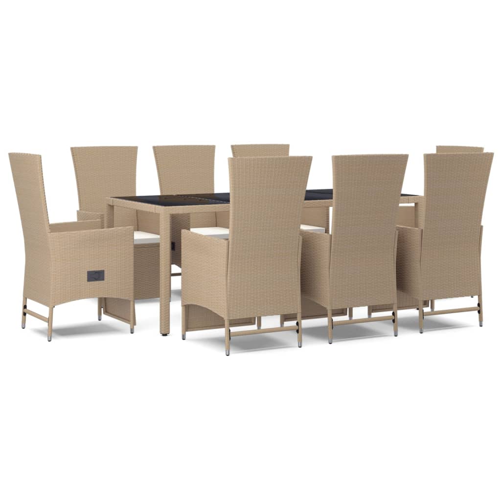 Set comedor de jardín 9 pzas con cojines ratán sintético beige vidaXL