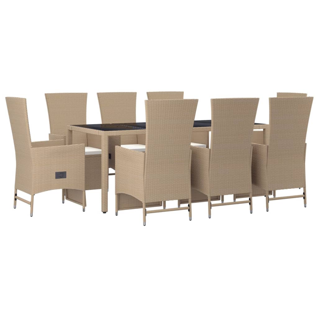 Set comedor de jardín 9 pzas con cojines ratán sintético beige vidaXL