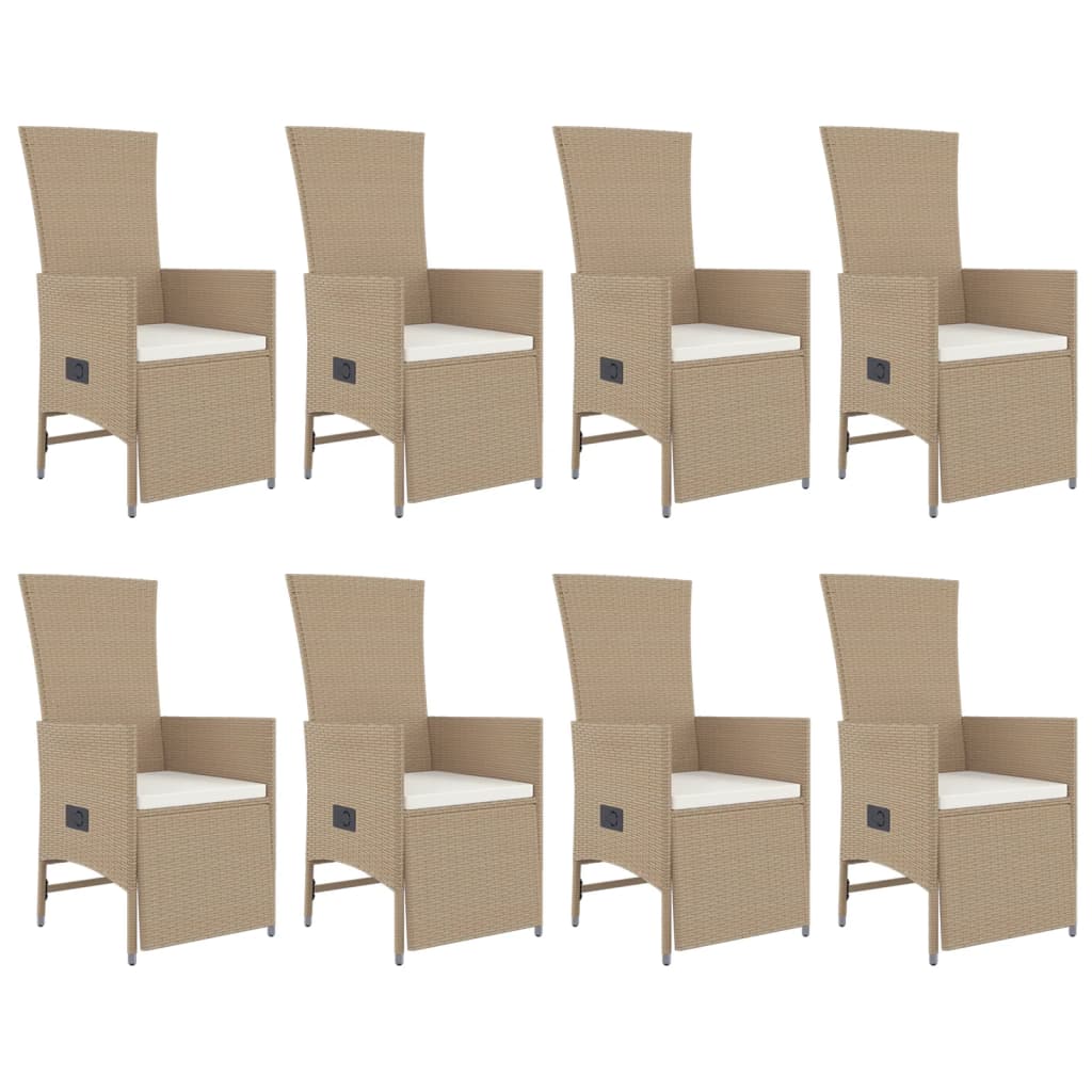 Set comedor de jardín 9 pzas con cojines ratán sintético beige vidaXL