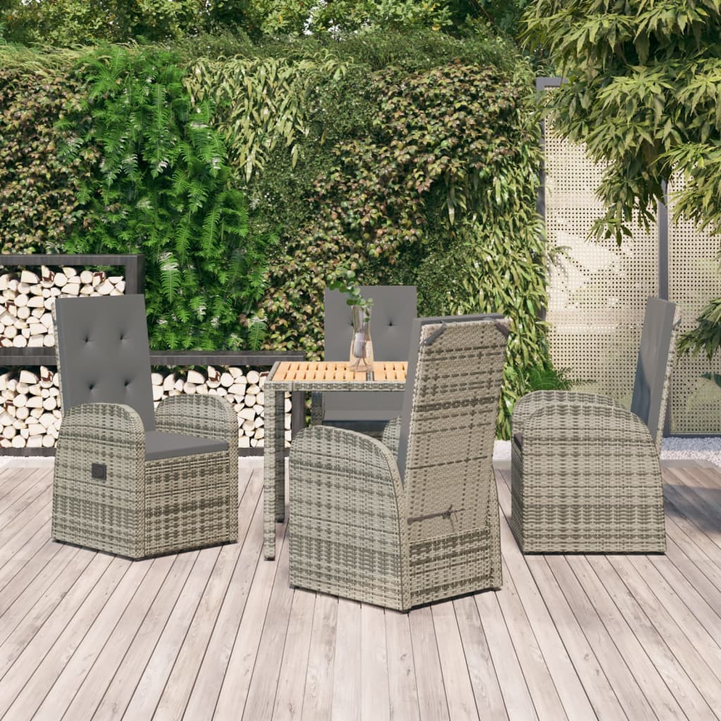 Vetonek Set comedor de jardín 5 piezas con cojines ratán sintético gris