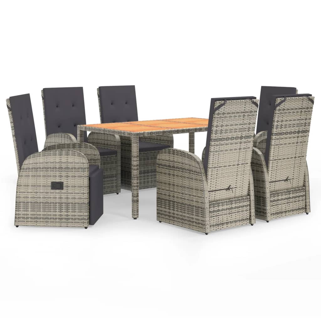 Set comedor jardín 7 pzas y cojines ratán sintético gris vidaXL