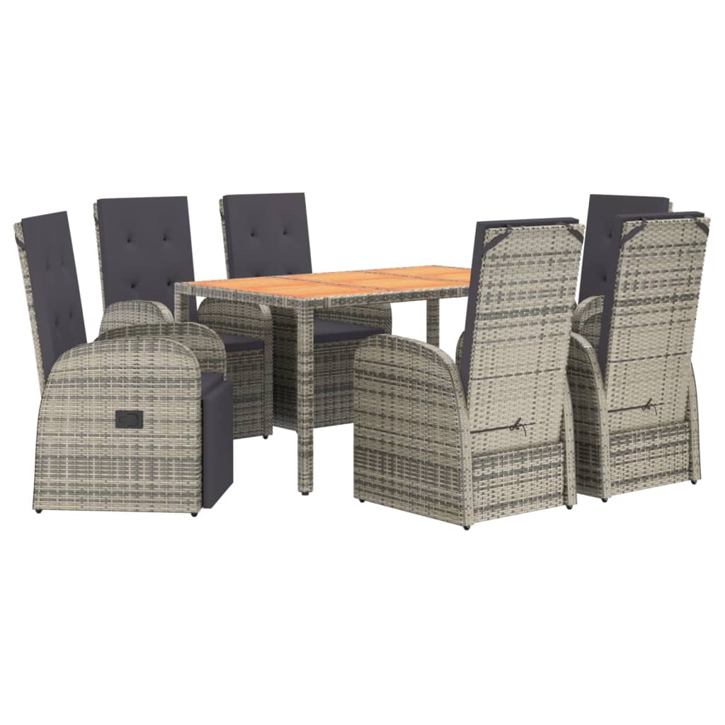 Set comedor jardín 7 pzas y cojines ratán sintético gris vidaXL