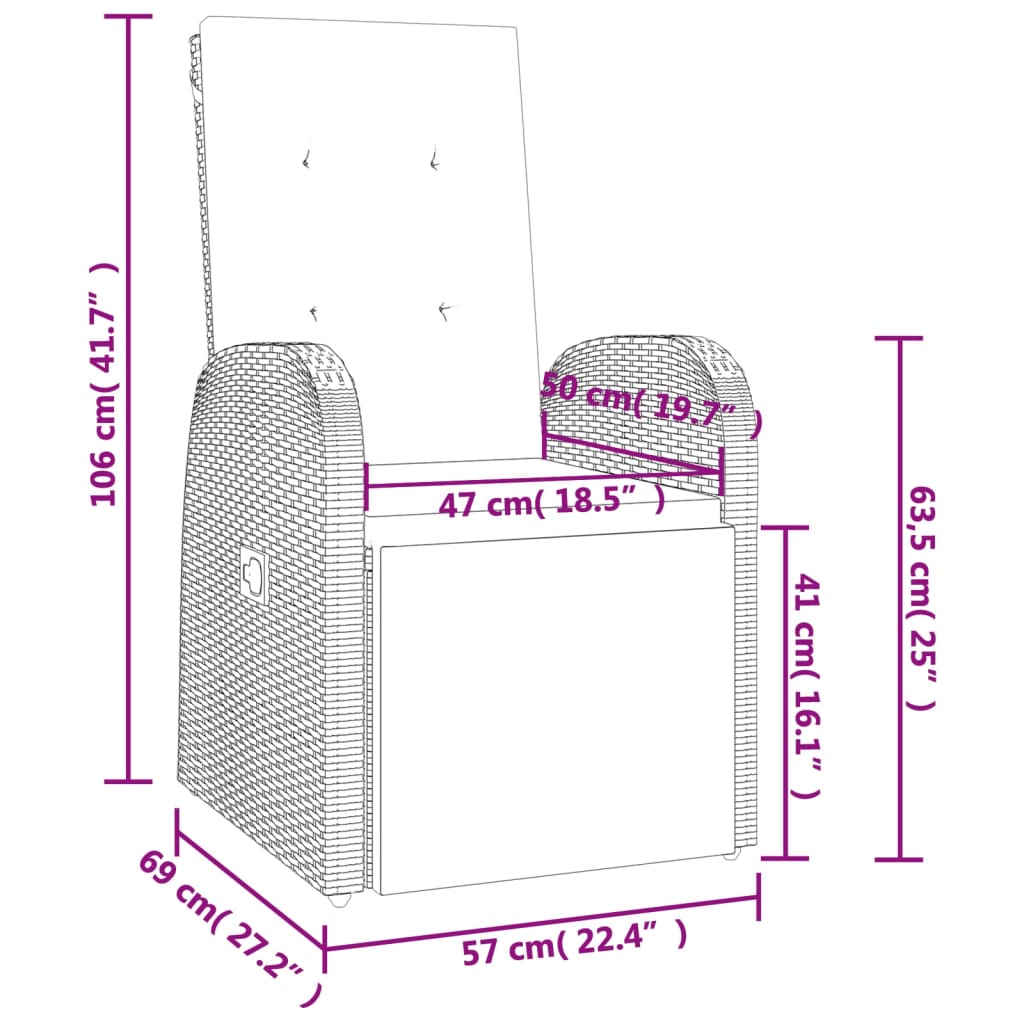 Set comedor jardín 7 pzas y cojines ratán sintético gris vidaXL