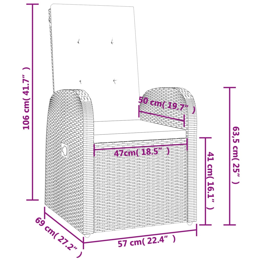 Set comedor jardín 7 pzas y cojines ratán sintético gris vidaXL