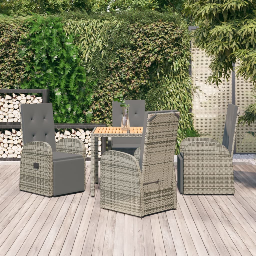 Vetonek Set comedor de jardín 5 piezas con cojines ratán sintético gris