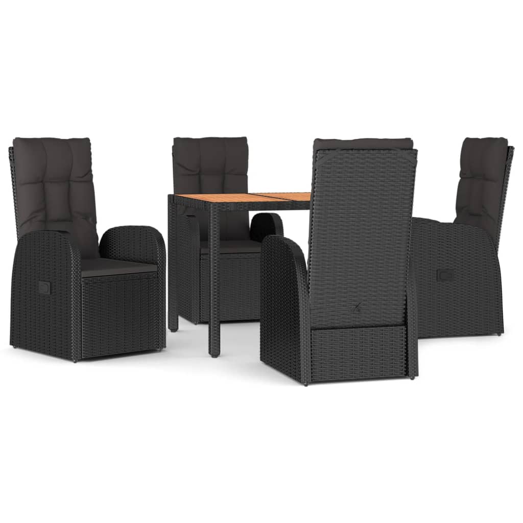 Set de muebles jardín 5 pzas con cojines ratán sintético negro vidaXL