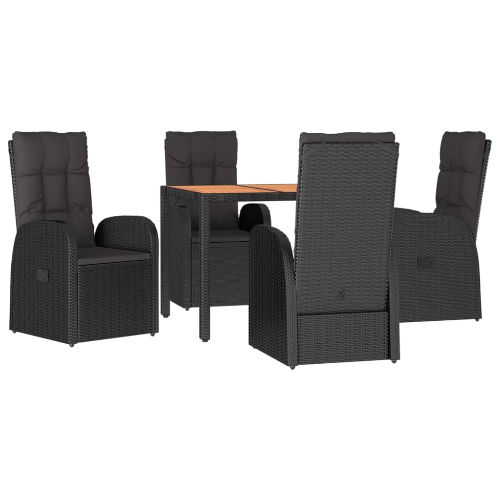 Set de muebles jardín 5 pzas con cojines ratán sintético negro vidaXL