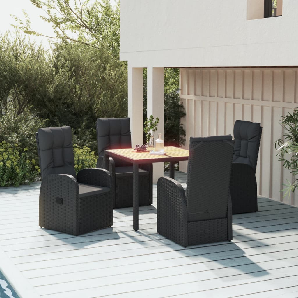 Vetonek Set de muebles jardín 5 pzas con cojines ratán sintético negro