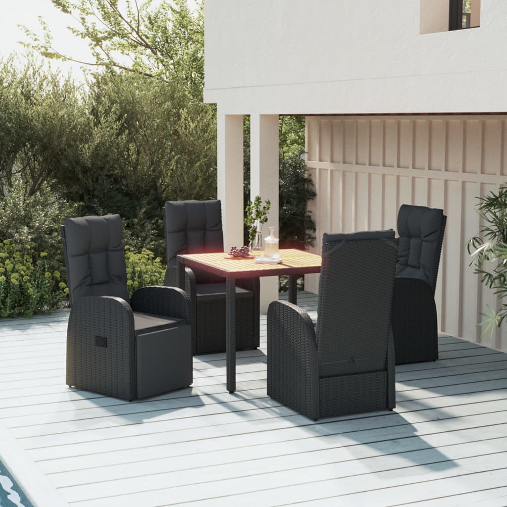 Vetonek Set de muebles jardín 5 pzas con cojines ratán sintético negro