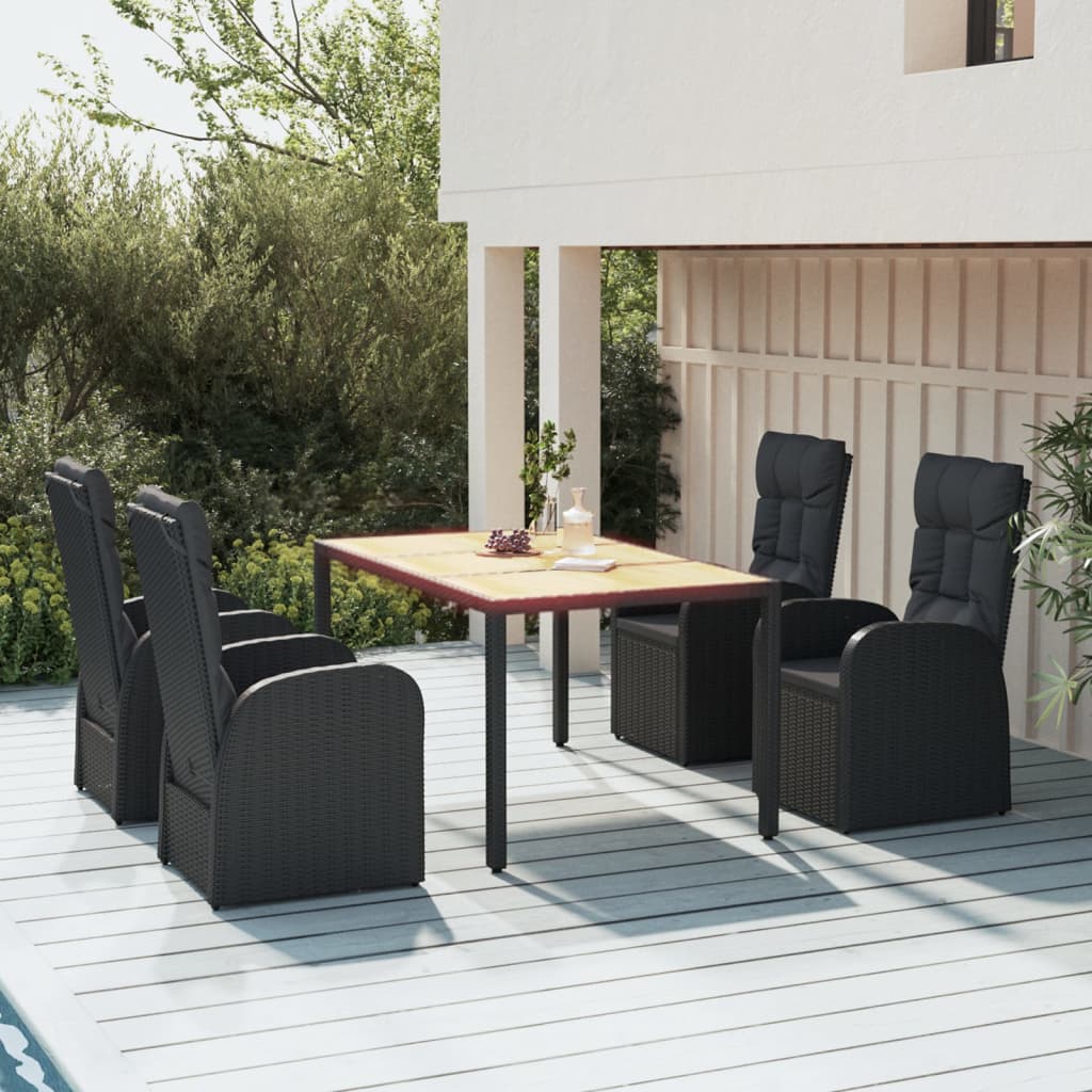 Vetonek Set de muebles jardín 5 pzas con cojines ratán sintético negro