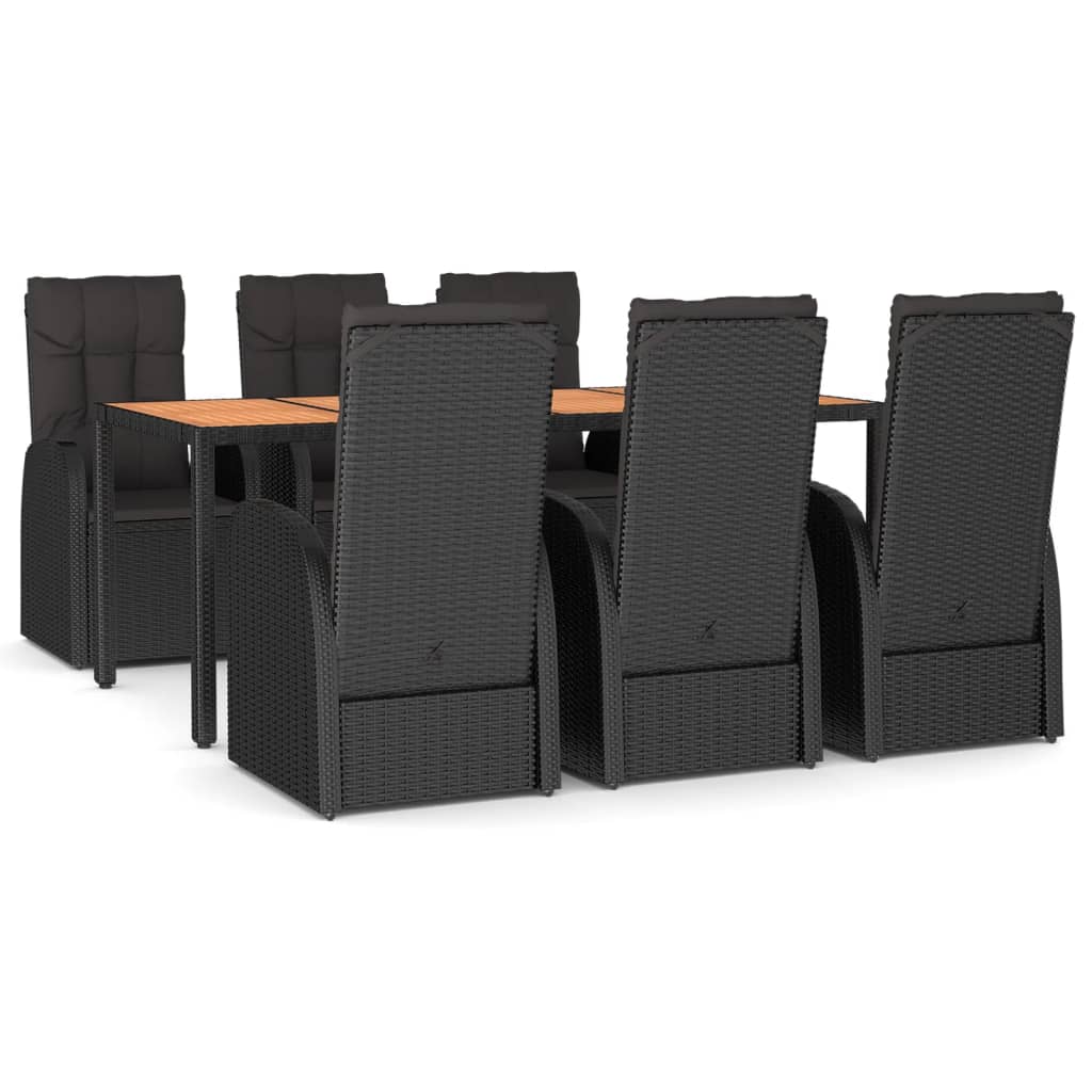 Set de comedor de jardín 7 pzas y cojines ratán sintético negro vidaXL