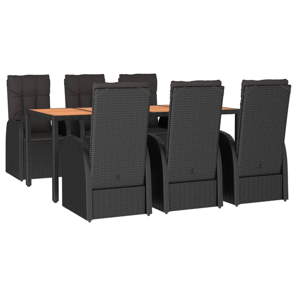 Set de comedor de jardín 7 pzas y cojines ratán sintético negro vidaXL