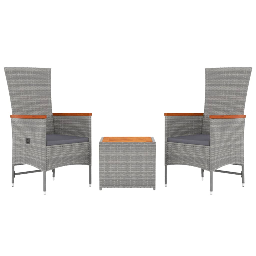 Juego muebles jardín 3 pzas madera acacia ratán sintético gris