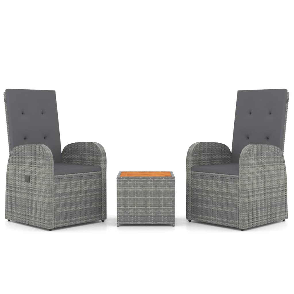 Juego muebles jardín 3 pzas madera acacia ratán sintético gris vidaXL