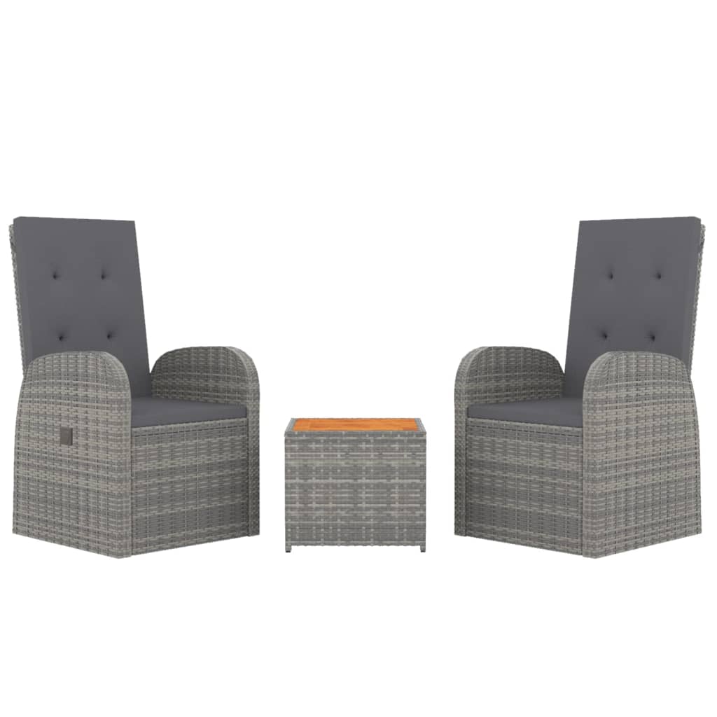 Juego muebles jardín 3 pzas madera acacia ratán sintético gris vidaXL