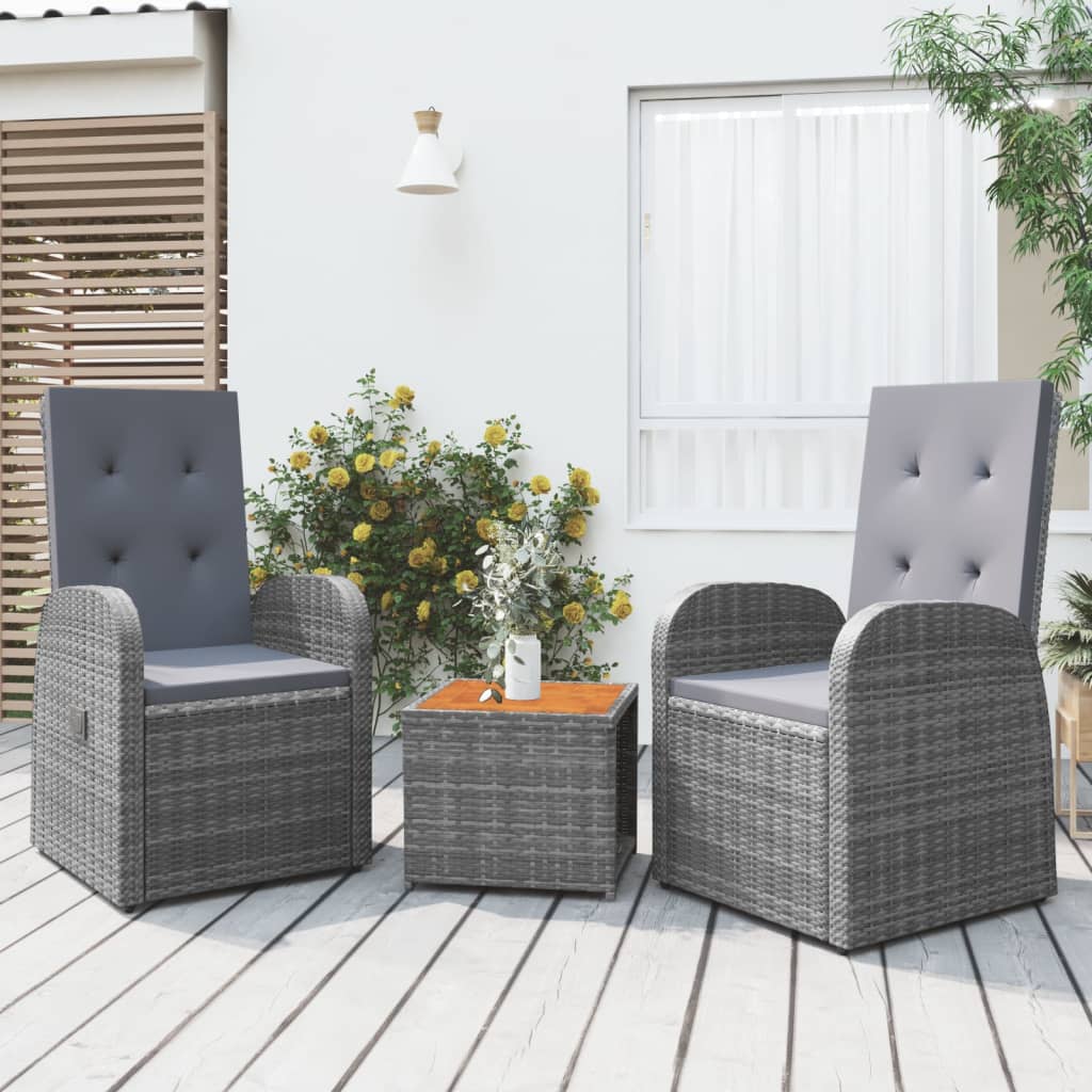 Vetonek Juego muebles jardín 3 pzas madera acacia ratán sintético gris