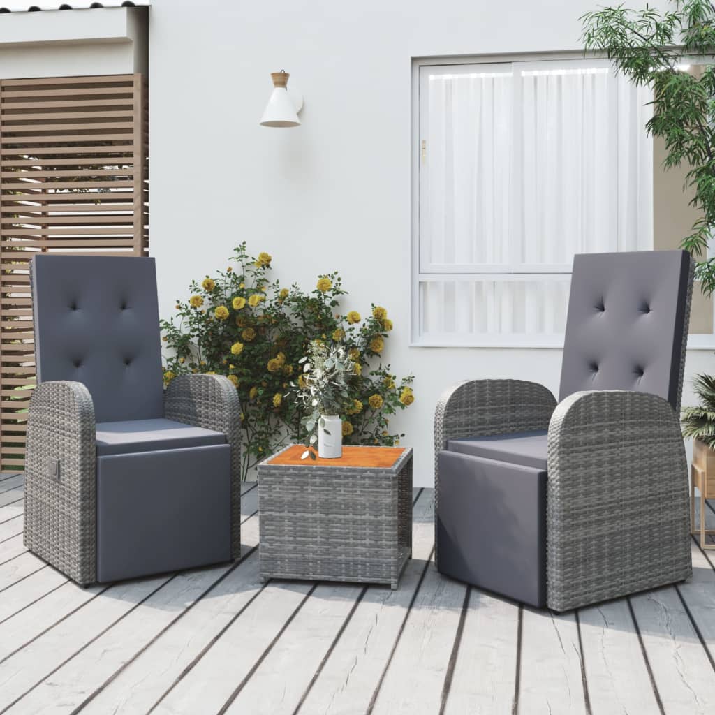 Vetonek Juego muebles jardín 3 pzas madera acacia ratán sintético gris