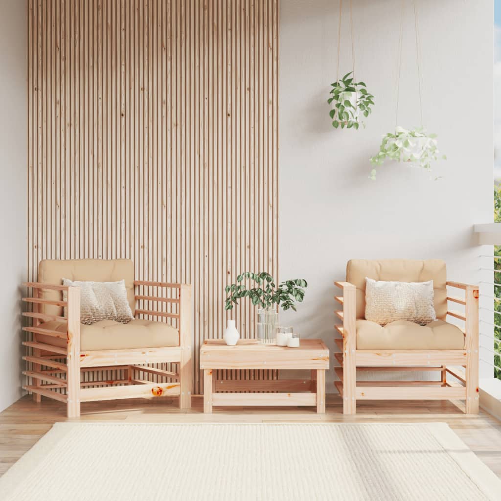 Vetonek Sillones de jardín con cojines 2 uds madera maciza de pino