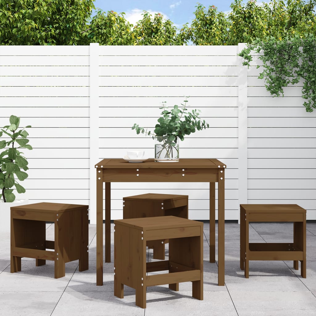 Vetonek Set de comedor de jardín 5 pzas madera maciza pino marrón miel