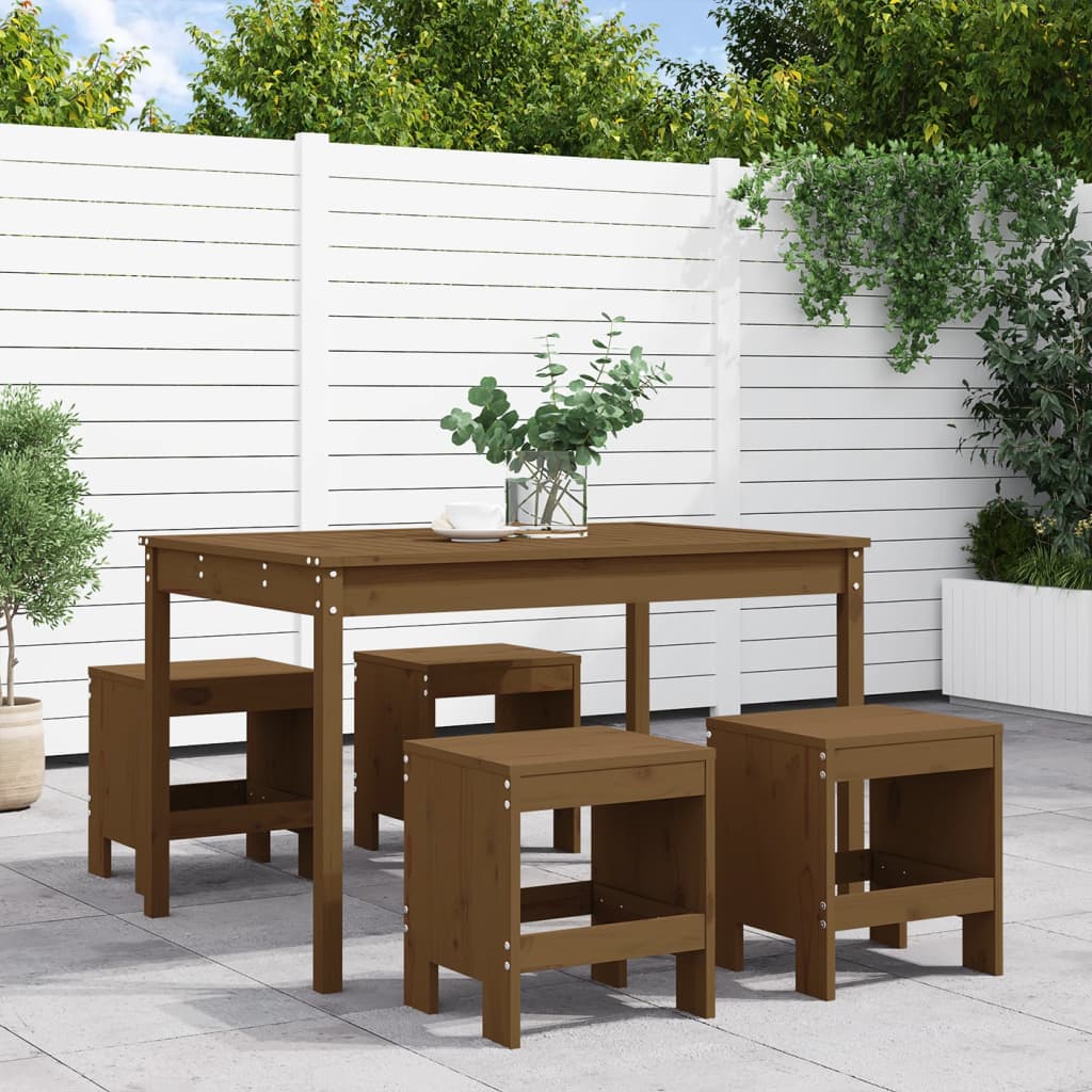 Vetonek Set de comedor de jardín 5 pzas madera maciza pino marrón miel