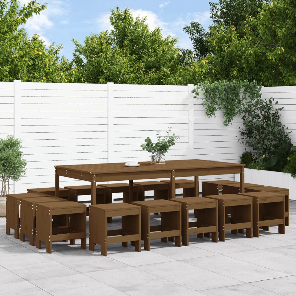 Vetonek Set de comedor de jardín 17 pzas madera maciza pino marrón miel