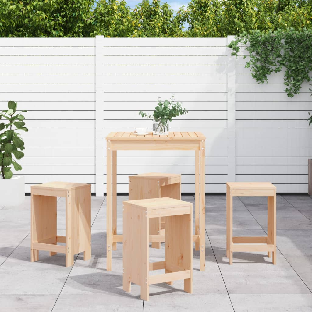 Vetonek Set de mesa y taburetes altos jardín 5 pzas madera maciza pino