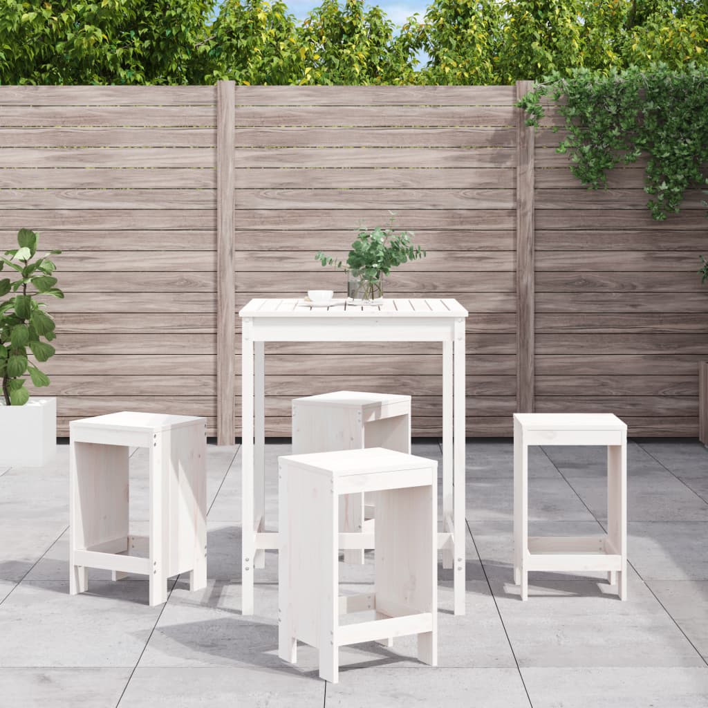 Vetonek Set de mesa y taburetes altos jardín 5 pzas madera pino blanco