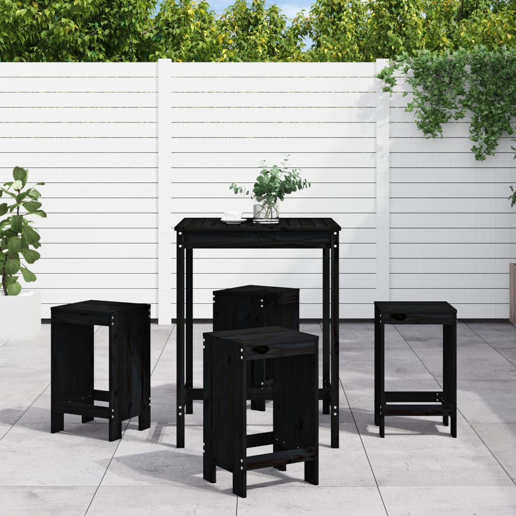 Vetonek Set de mesa y taburetes altos jardín 5 piezas madera pino negro