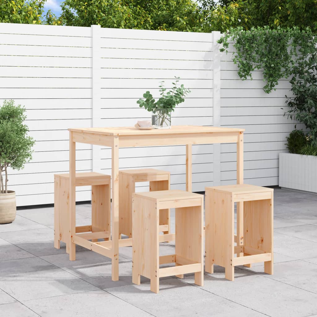 Vetonek Set de mesa y taburetes altos jardín 5 pzas madera maciza pino