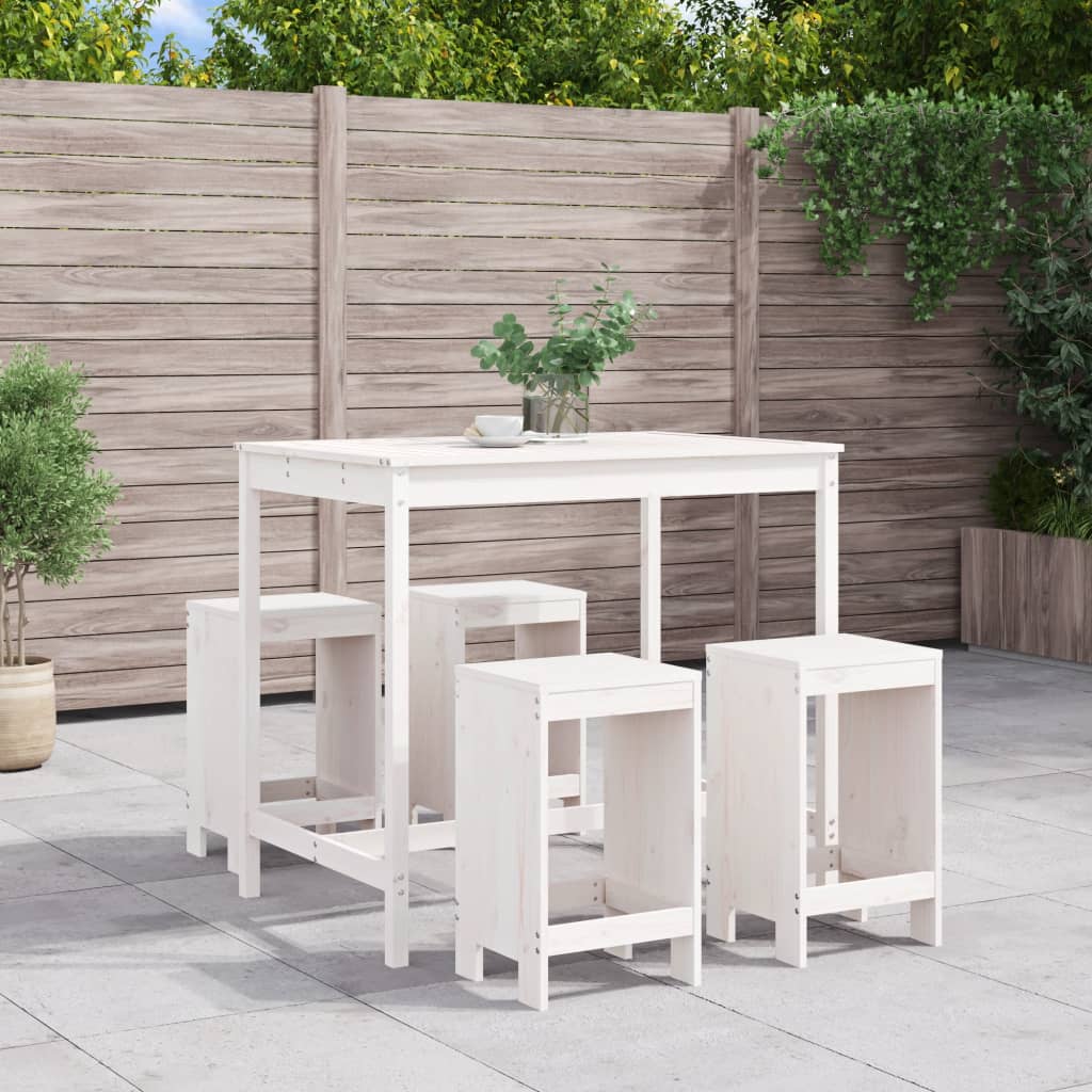 Vetonek Set de mesa y taburetes altos jardín 5 pzas madera pino blanco