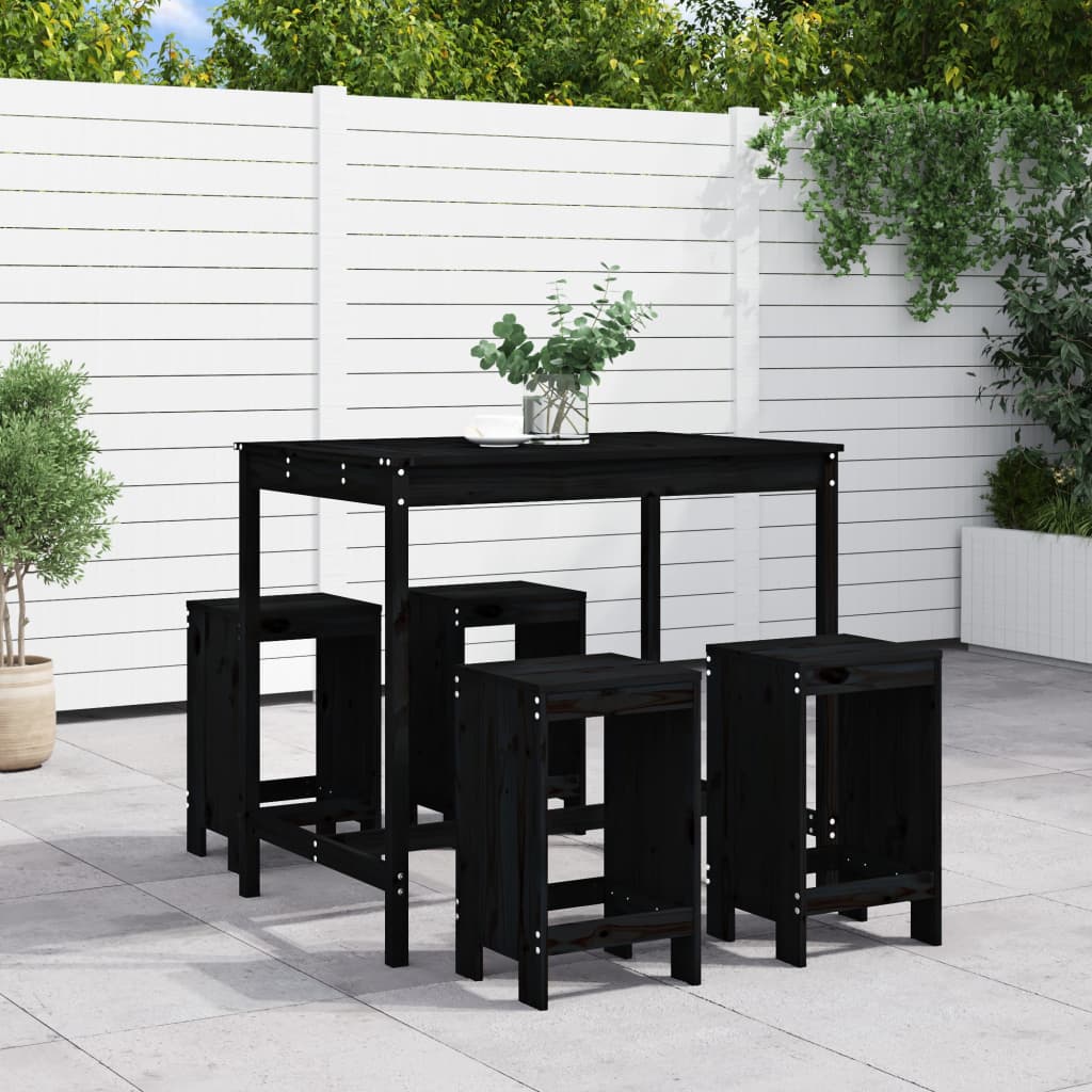 Vetonek Set de mesa y taburetes altos jardín 5 piezas madera pino negro