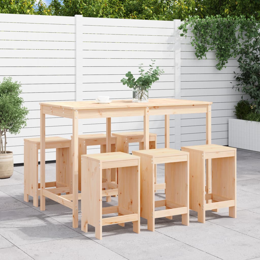 Vetonek Set de mesa y taburetes altos jardín 7 pzas madera maciza pino