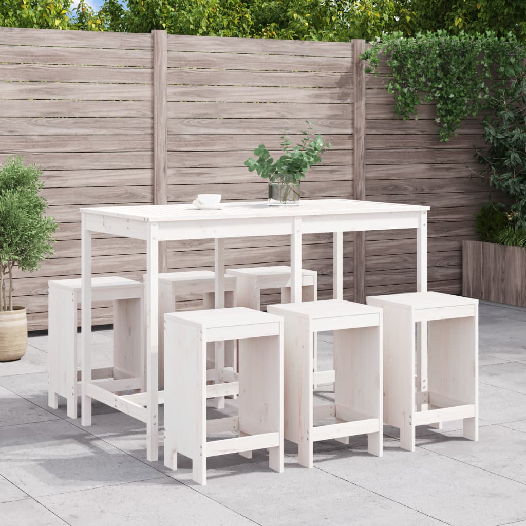 Vetonek Set de mesa y taburetes altos jardín 7 pzas madera pino blanco 