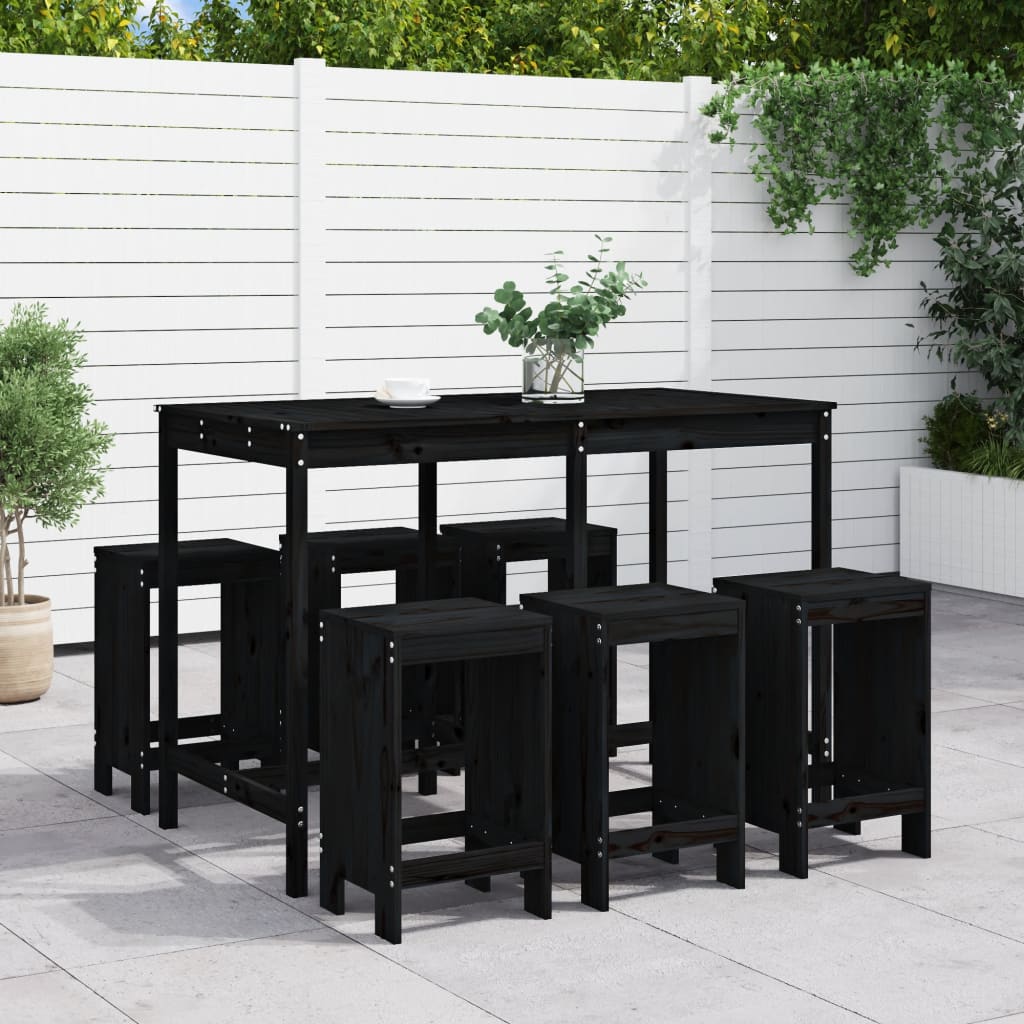 Vetonek Set de mesa y taburetes altos jardín 7 piezas madera pino negro