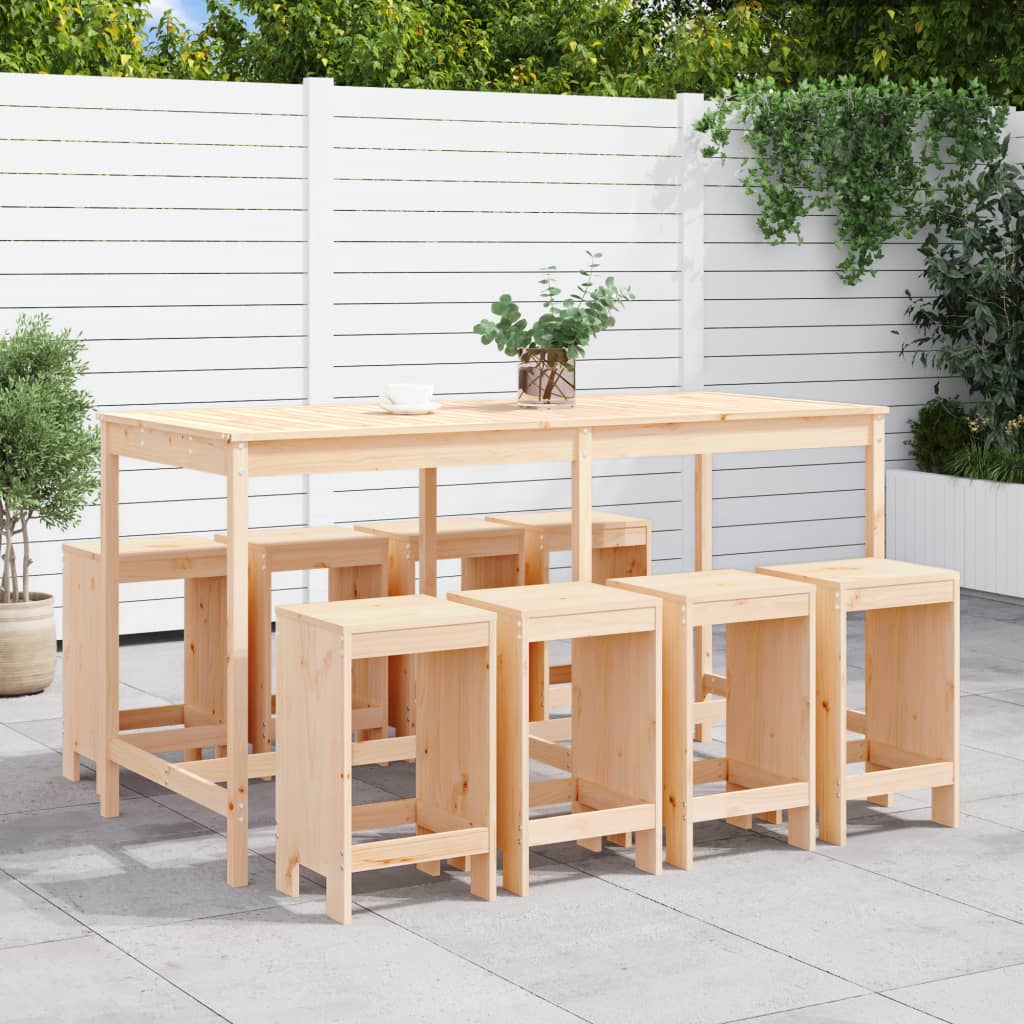 Vetonek Set de mesa y taburetes altos jardín 9 pzas madera maciza pino