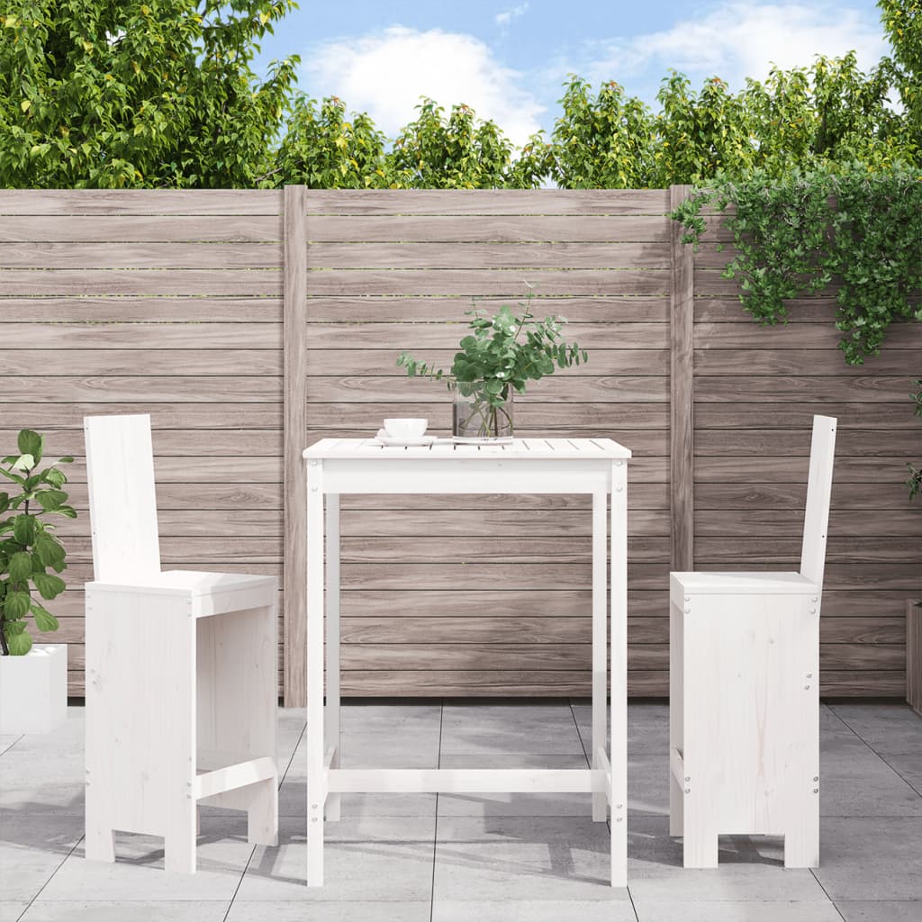 Vetonek Set de mesa y taburetes altos jardín 3 pzas madera pino blanco