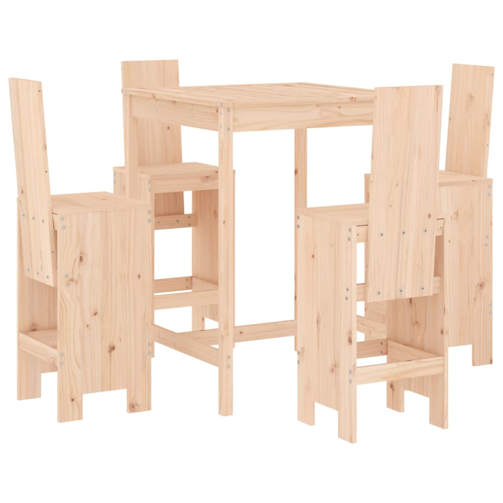 Set de mesa y taburetes altos jardín 5 pzas madera maciza pino - Vetonek