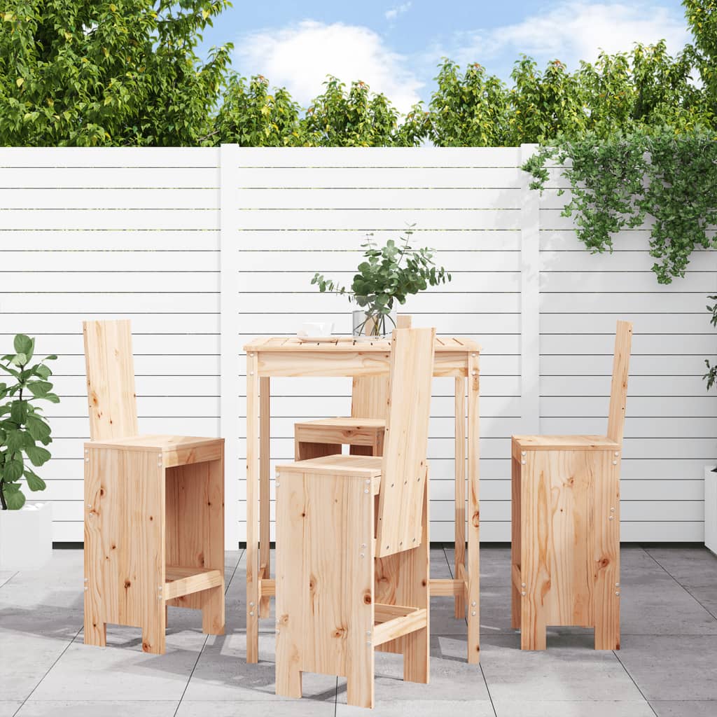 Vetonek Set de mesa y taburetes altos jardín 5 pzas madera maciza pino