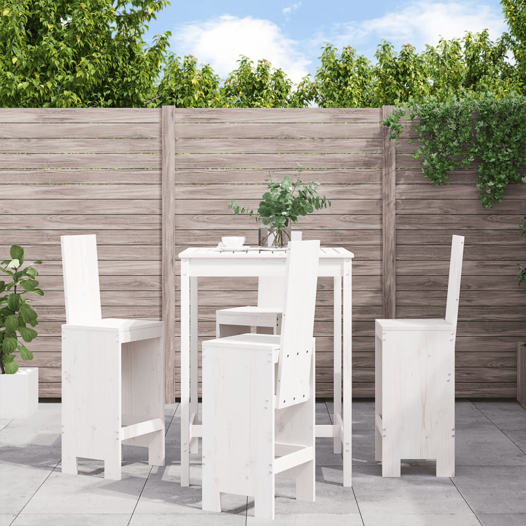 Vetonek Set de mesa y taburetes altos jardín 5 pzas madera pino blanco