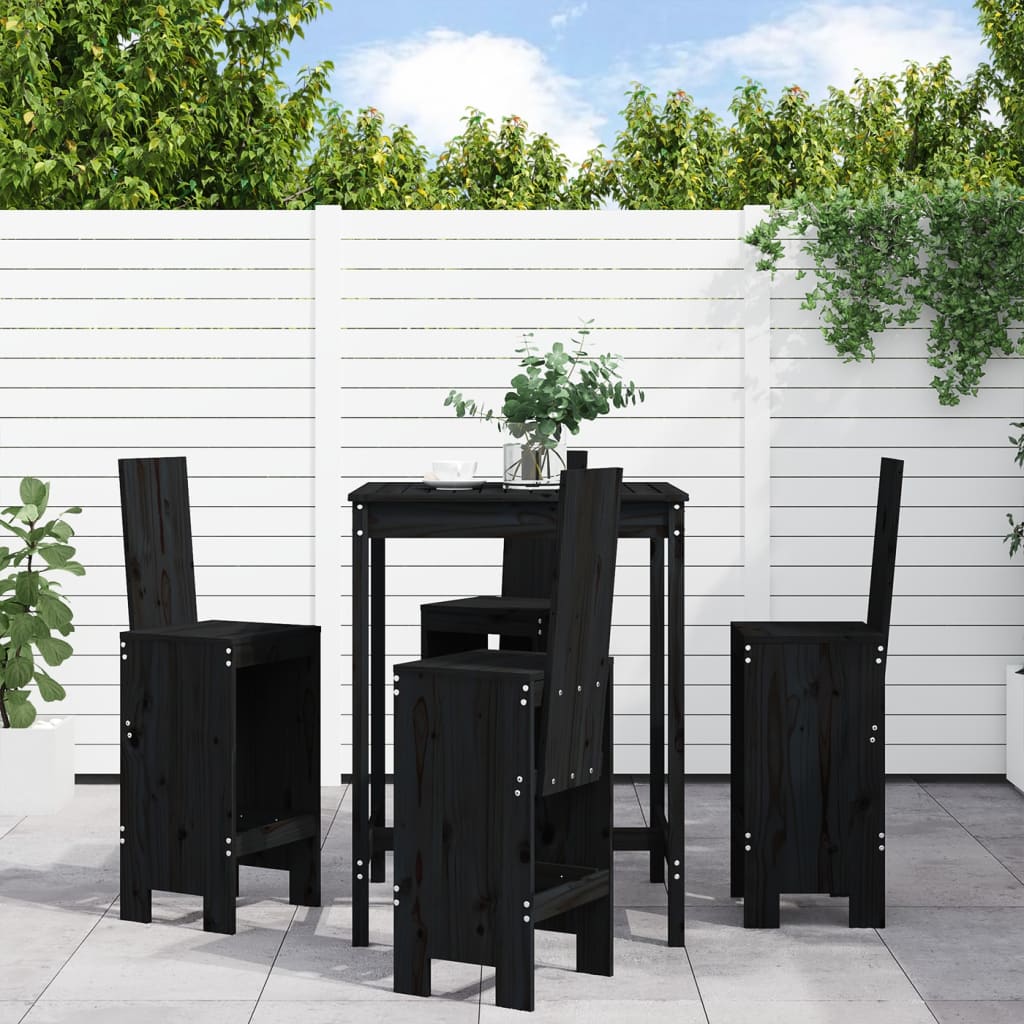 Vetonek Set de mesa y taburetes altos jardín 5 piezas madera pino negro