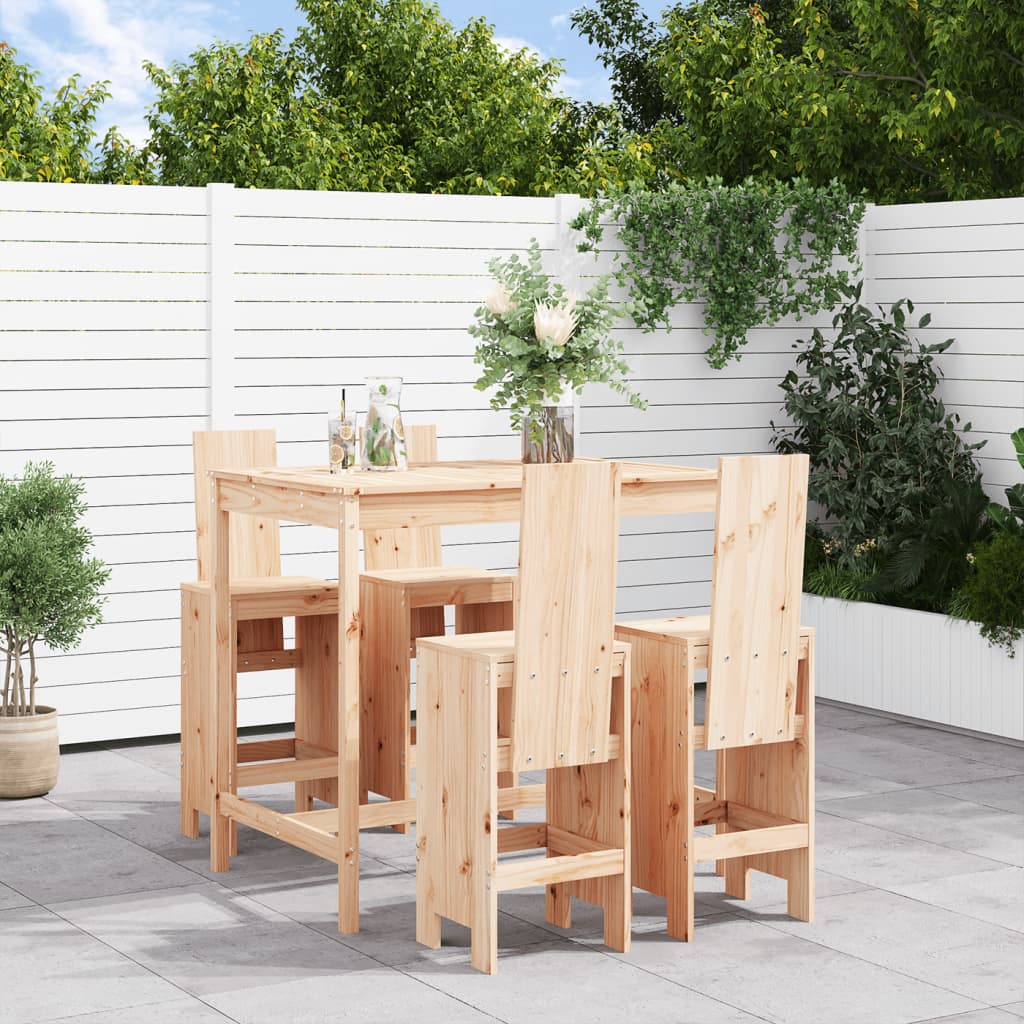 Vetonek Set de mesa y taburetes altos jardín 5 pzas madera maciza pino