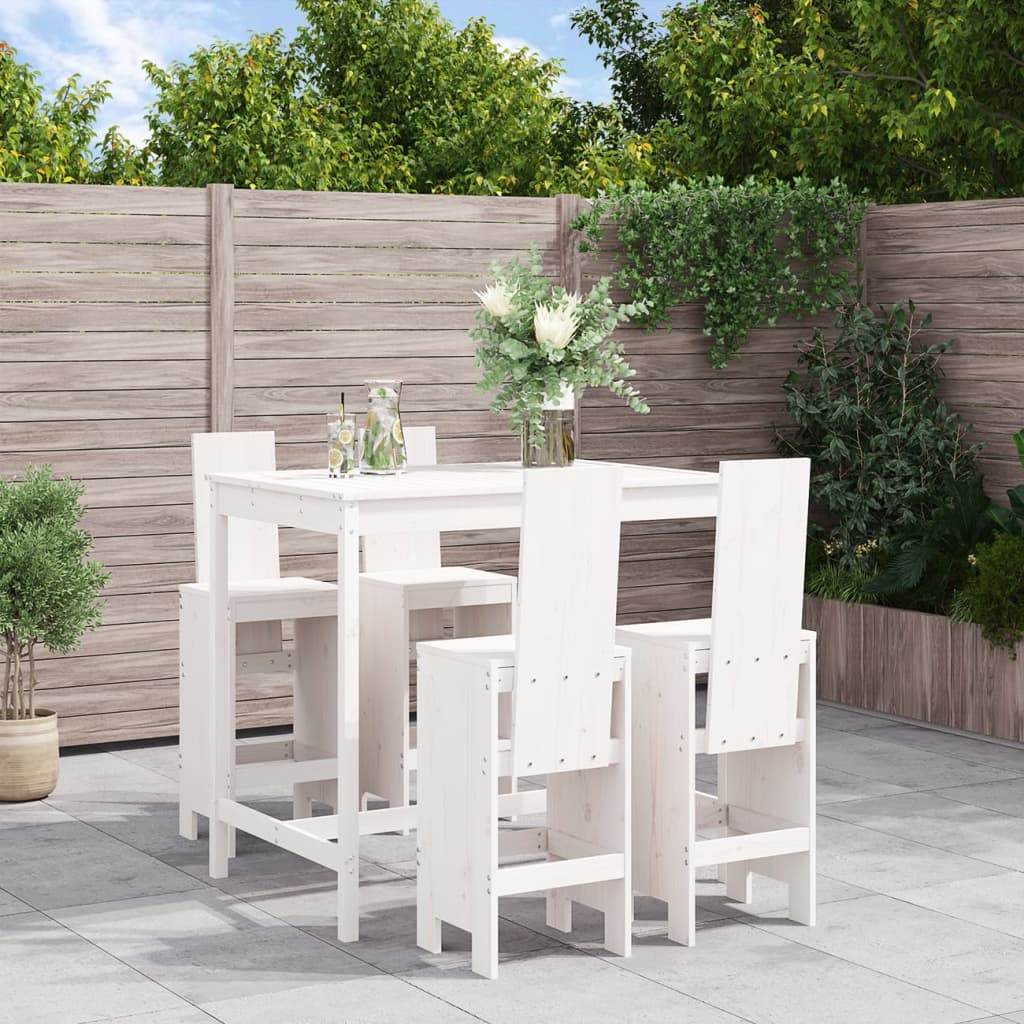 Vetonek Set de mesa y taburetes altos jardín 5 pzas madera pino blanco