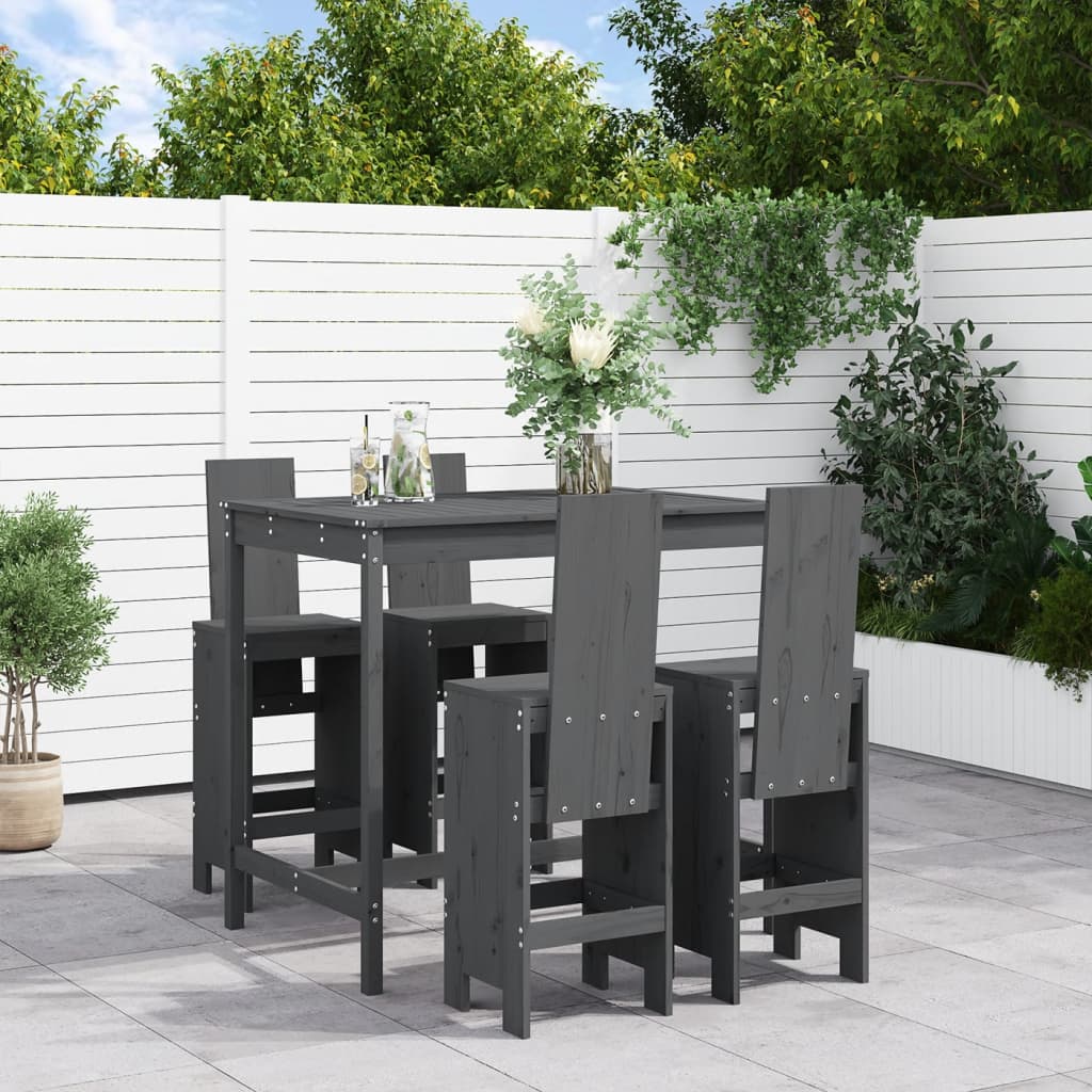 Vetonek Set de mesa y taburetes altos jardín 5 piezas madera pino gris