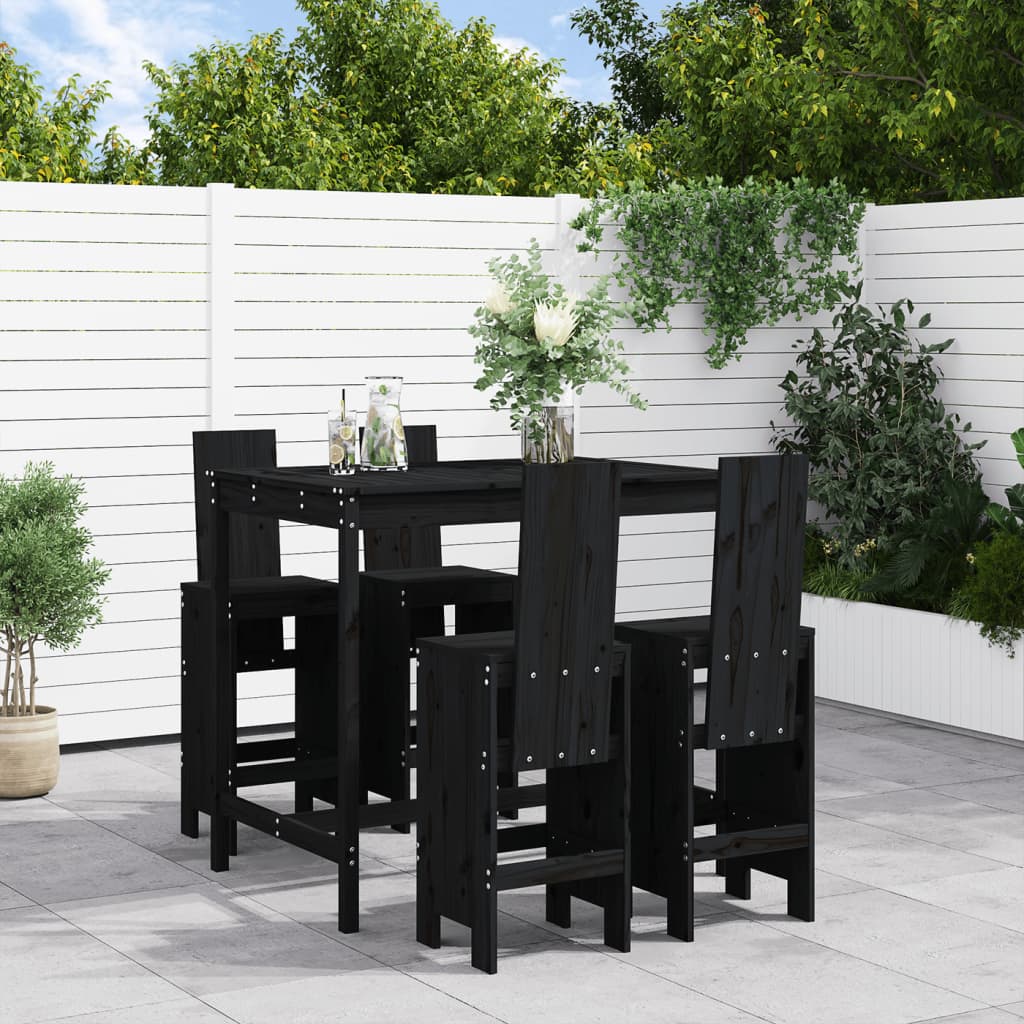 Vetonek Set de mesa y taburetes altos jardín 5 piezas madera pino negro