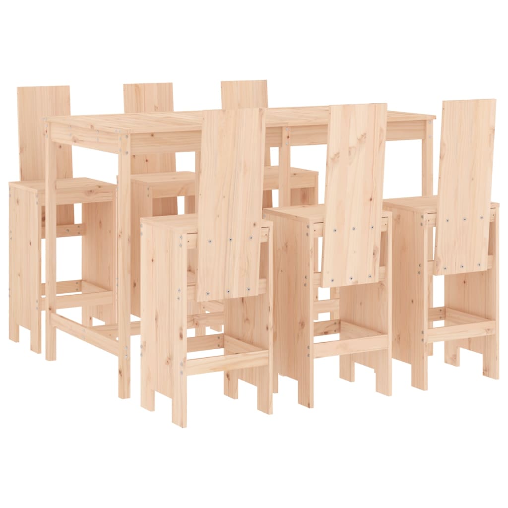 Set de mesa y taburetes altos jardín 7 pzas madera maciza pino - Vetonek