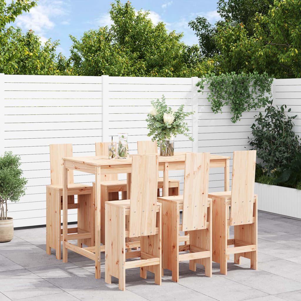 Vetonek Set de mesa y taburetes altos jardín 7 pzas madera maciza pino