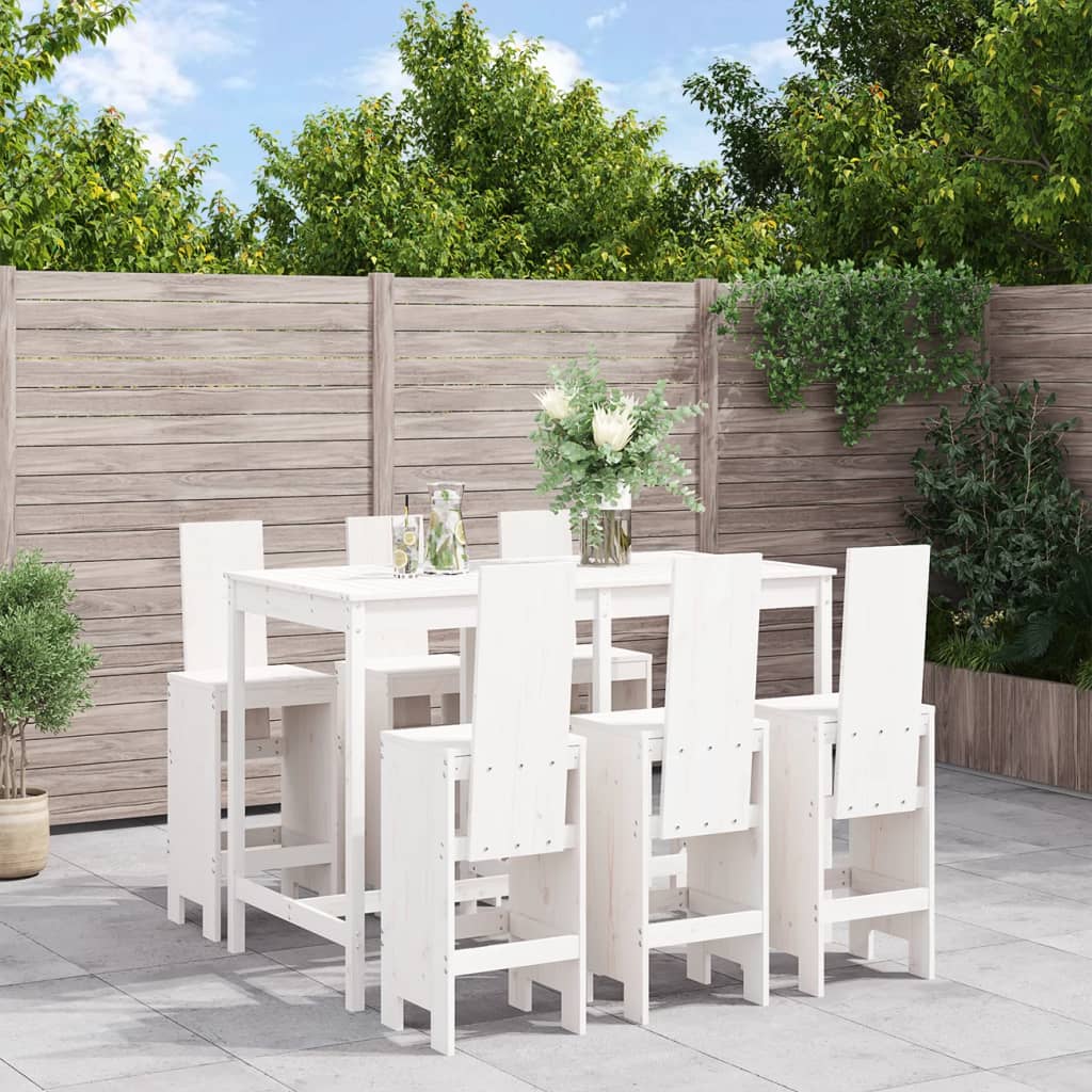 Vetonek Set de mesa y taburetes altos jardín 7 pzas madera pino blanco 