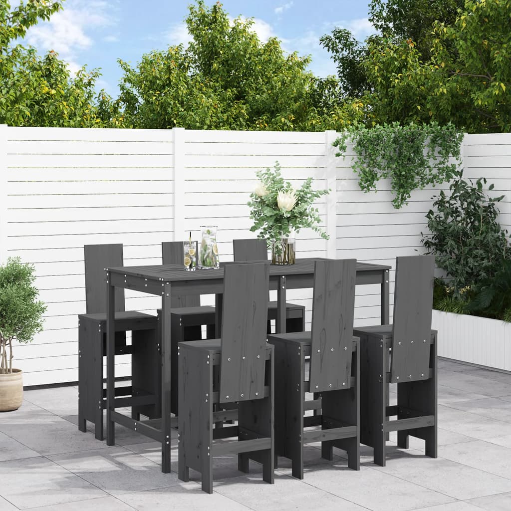 Vetonek Set de mesa y taburetes altos jardín 7 piezas madera pino gris